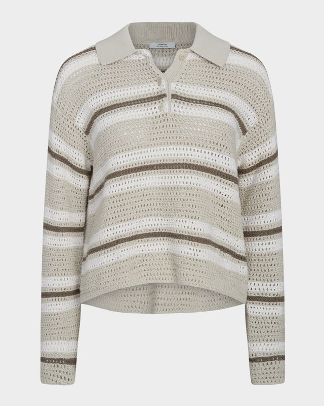 Mesh Stripe Button Polo Top